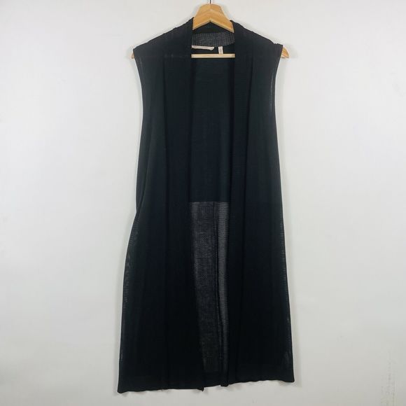 Soft Surroundings Black Mesh Knit Open Cardigan Sweater Vest Womens One Size - Picture 1 of 7